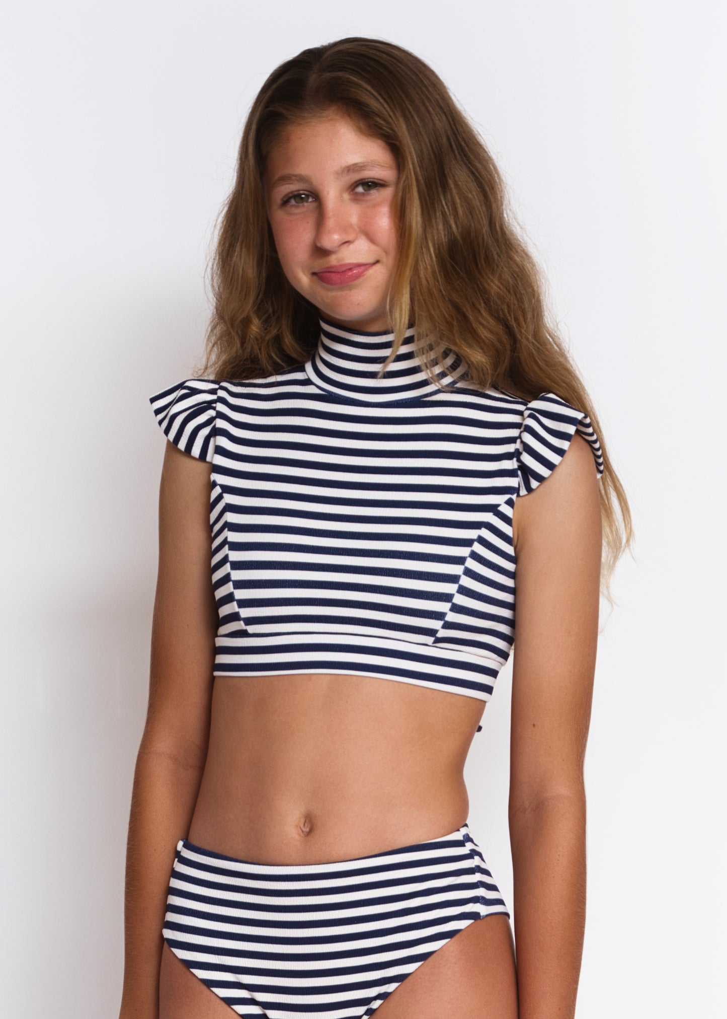 QUEEN-N SWIM TOP in Navy Stripe